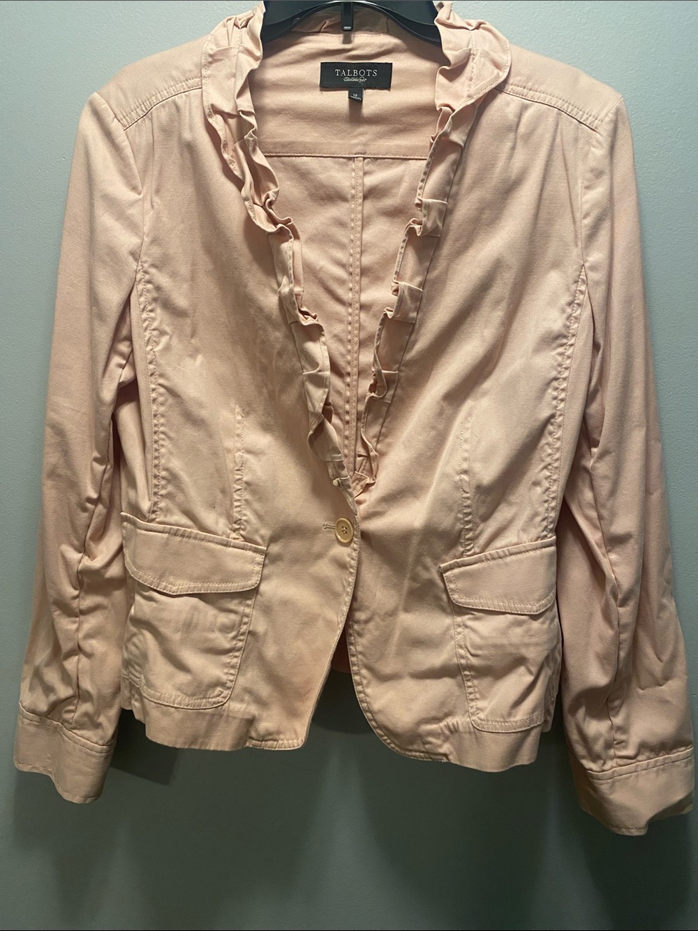 Talbots Light Blush Pink Ruffle-Trim Cotton Blazer